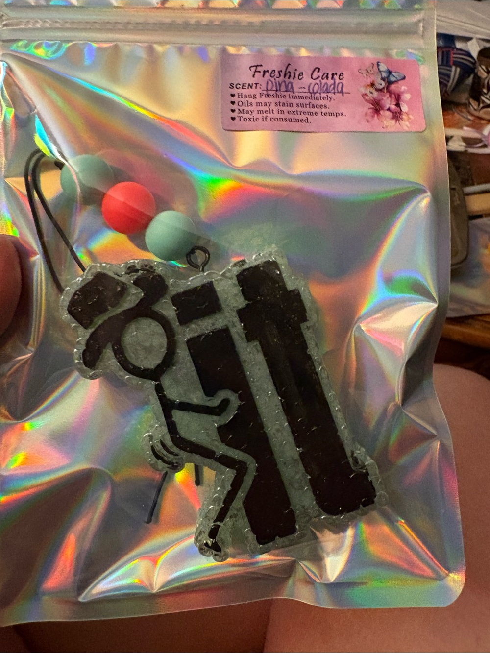 Black & Clear Car Air Freshener with Pink and Teal Beads